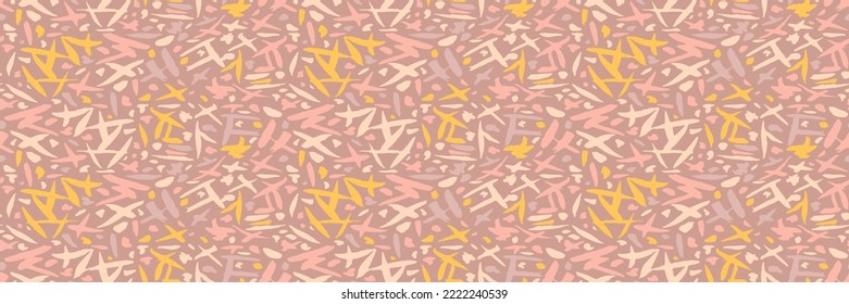 Grunge doodles pattern. Modern fabric design. Tribal ornament seamless pattern. Grunge ethnic background. Contemporary ornaments pattern. 80s, 90s clothes fabric. Boho hippie style.
