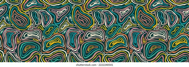 Patrón de garabatos. Diseño de tela moderna. Rama tribal sin fisuras. Origen étnico oscuro. Patrón de ornamentos contemporáneos. Tejidos de ropa de los 80, 90. Estilo hippie boho.