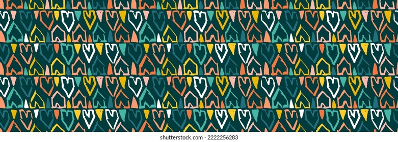 Grunge doodles pattern. Modern fabric design. Tribal ornament seamless pattern. Grunge ethnic background. Contemporary ornaments pattern. 80s, 90s clothes fabric. Boho hippie style.