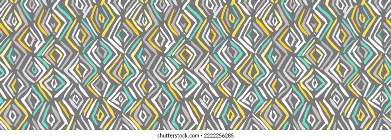 Grunge doodles pattern. Modern fabric design. Tribal ornament seamless pattern. Grunge ethnic background. Contemporary ornaments pattern. 80s, 90s clothes fabric. Boho hippie style.