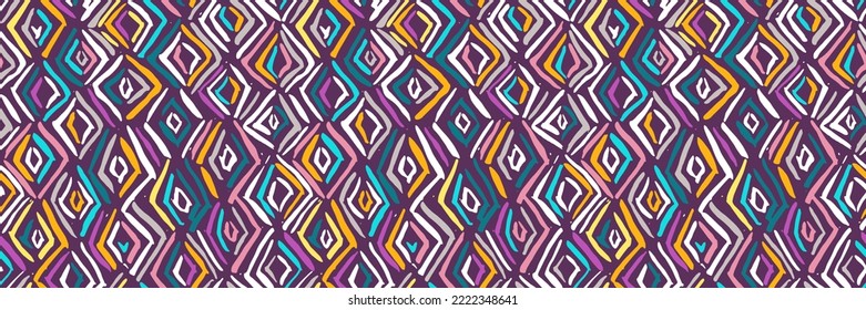 Grunge doodles pattern. Modern fabric design. Tribal ornament seamless pattern. Grunge ethnic background. Contemporary ornaments pattern. 80s, 90s clothes fabric. Boho hippie style.