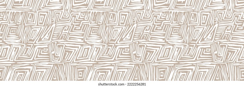 Grunge doodles pattern. Tribal ornament seamless pattern. Grunge ethnic background. Boho hippie style pattern. Modern fabric design. 80s or 90s clothes fabric. Contemporary ornaments.