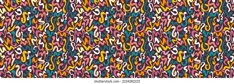 Grunge doodles pattern. Tribal ornament seamless pattern. Grunge ethnic background. Boho hippie style pattern. Modern fabric design. 80s or 90s clothes fabric. Contemporary ornaments.