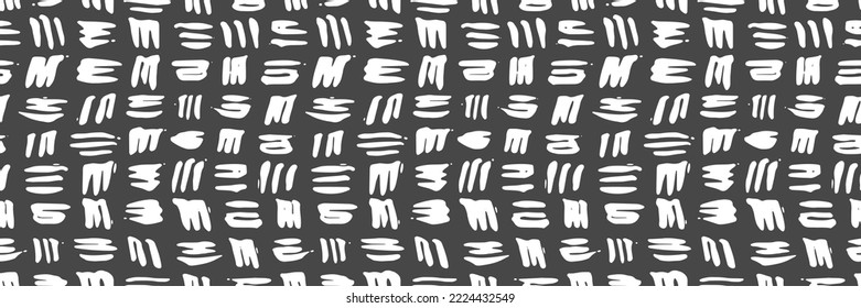Grunge-Doodles-Muster. Tribal einfache Ornament nahtlose Muster. brüchiger ethnischer Hintergrund. Einfaches Doodle-Muster. Modernes Stoffdesign. Kleidungsgewebe der 80er oder 90er Jahre. Zeitgenössische Ornamente.