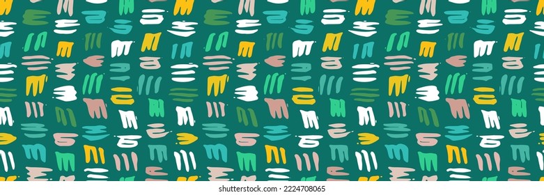 Grunge doodles pattern. Tribal simple ornament seamless pattern. Grunge ethnic background. Simple doodle pattern. Modern fabric design. 80s or 90s clothes fabric. Contemporary ornaments.
