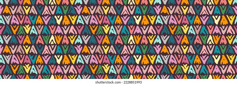 Grunge doodles pattern. Tribal simple ornament seamless pattern. Grunge ethnic background. Simple doodle pattern. Modern fabric design. 80s or 90s clothes fabric. Contemporary ornaments.