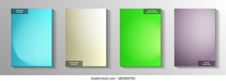 Grunge dot screen tone gradation title page Plantillas vectorial colección de plantillas vectoriales. El afiche comercial desvaneció los patrones de tono de la pantalla. Folletos de portada estilo historietas retro. Carpetas Rectangle.
