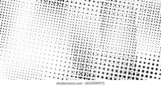 Grunge dots halftone gradient background. Faded grit noise texture wave. White and black good modern abstract art
