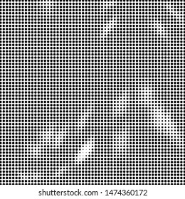 Grunge dotted backdrop with circles, dots, point. Abstract monochrome halftone pattern. Black and white color
