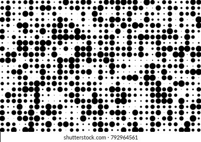 Grunge dotted background with circles, dots, point different size, scale. Halftone pattern. Design element for web banners, posters, cards, sites, panels. Black and white Vector 