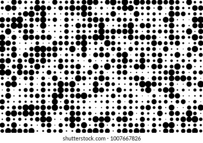 Grunge dotted bckground with circles, dots, point different size, scale. Halftone pattern. Design element for web banners, posters, cards, sites, panels. Black and white color Vector illustrtion