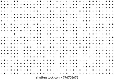 Grunge dotted bckground with circles, dots, point different size, scale. Halftone pattern. Design element for web banners, posters, cards, sites, panels. Black and white color Vector illustrtion