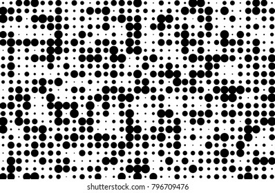 Grunge dotted bckground with circles, dots, point different size, scale. Halftone pattern. Design element for web banners, posters, cards, sites, panels. Black and white color Vector illustrtion