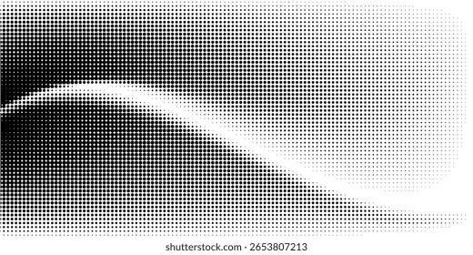 Fundo gradiente de meio-tom pontilhado gradiente. Textura de ruído de grão desbotado. Papel de parede branco e preto. Fundo retro pixelizado. Anime ou manga estilo história em quadrinhos. Modelo texturizado de design gráfico vetorial.