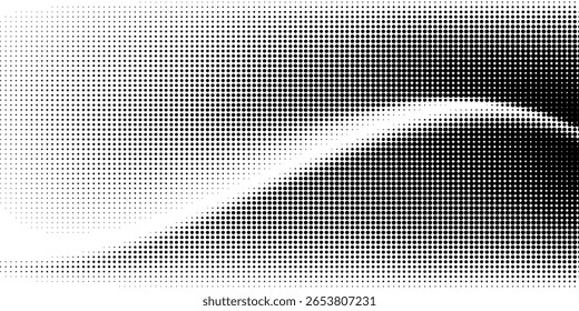 Fundo gradiente de meio-tom pontilhado gradiente. Textura de ruído de grão desbotado. Papel de parede branco e preto. Fundo retro pixelizado. Anime ou manga estilo história em quadrinhos. Modelo texturizado de design gráfico vetorial.