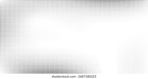 Grunge punteado medio tono gradiente de fondo. Textura de ruido de grano desvanecido. Fondo de pantalla blanco y negro. dot arte simple