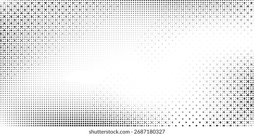 Farbverlauf-Hintergrund mit gepunkteten Halbtönen. Verblasste Struktur für Körnerrauschen. Weiße und schwarze Tapete. dot simple art modern nice