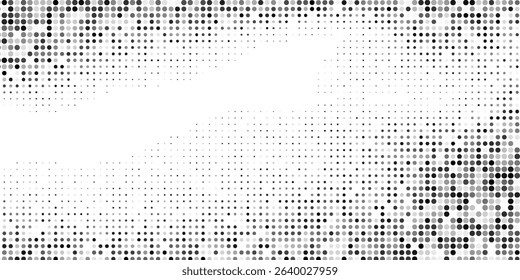 Grunge dotted halftone gradient texture. Vanishing polka dot background. Repeating dots gradation rectangle illustration abstract