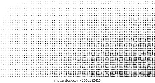 Textura gradiente de meio-tom pontilhado grunge. Plano de fundo de ponto de polka de fuga.Vetor 