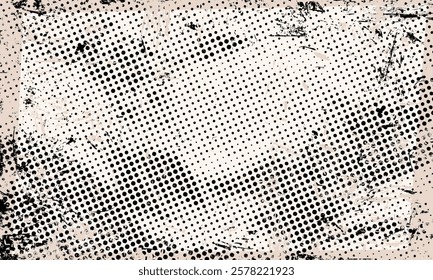 Grunge Dotted Halftone Retro Paper Print Textured Vector Tint Frame Abstract Wallpaper