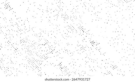 Vetor de textura pontilhada Grunge. Fundo de dispersão de pulverização abstrato com gotas de tinta angustiadas. Padrão mínimo de grão de manchas em preto sobre branco.
