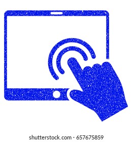 Grunge Double Click Tablet icon with grunge design and scratched texture. Unclean vector blue pictogram for rubber seal stamp imitations and watermarks. Draft sign symbol.