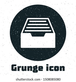 Grunge Drawer with documents icon isolated on white background. Archive papers drawer. File Cabinet Drawer. Office furniture.  Vector Illustration