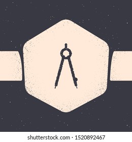 Grunge Drawing compass icon isolated on grey background. Compasses sign. Drawing and educational tools. Geometric instrument. Monochrome vintage drawing. Vector Illustration