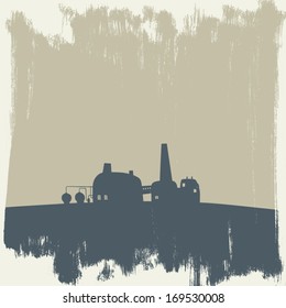 Grunge drawing of a factory. Industrial illustration. Pollution.
