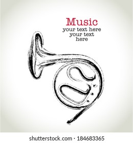 Grunge drawing french horn with brushwork