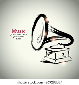 Grunge drawing phonograph with brushwork