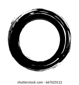 Grunge, drawn black paintbrush circle. Curved brush stroke. vector illustration