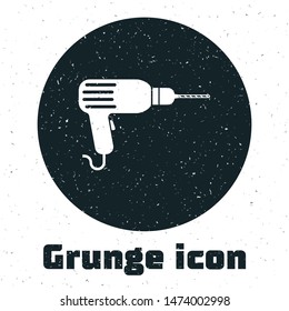 Grunge Drill machine icon isolated on white background.  Vector Illustration