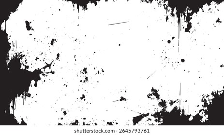 Borda de tinta gotejando grunge com borrifador e textura angustiada no fundo branco