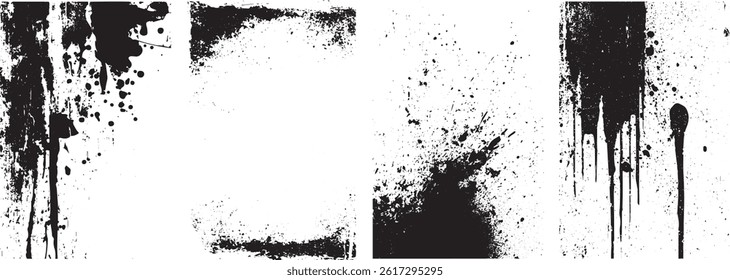 Grunge Dripping Ink Splatter and Distressed Texture Set, Urban Grunge Overlay Elements