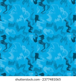 Grunge Dry Brush Blue Wave Strokes Seamless Pattern