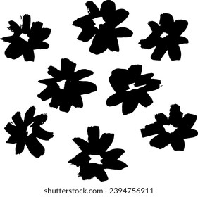 Grunge Dry Brush Flowers Set.
