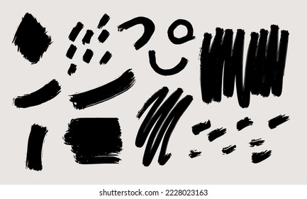 Grunge dry brush set. Hand drawn custom vector art elements