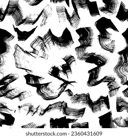 Grunge Dry Brush Wave Strokes Seamless Pattern