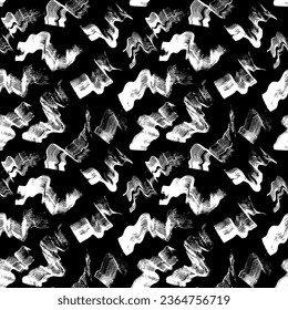 Grunge Dry Brush Wave Strokes Seamless Pattern