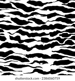 Grunge Dry Brush Wave Strokes Seamless Pattern