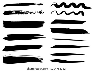 Grunge dry paint brush strokes, vector, isolated