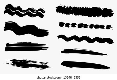 Grunge dry paint brush strokes, vector, isolated