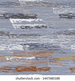Grunge Dry Paint Surface. Stripy Crayon Pencil Strokes. Seamless Pattern. Chalk Pattern. Cool Khaki and Camo Backdrop. Swipe Charcoal Texture Surface. Dirty Brush Vector Background.