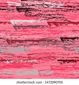 Grunge Dry Paint Surface. Stripy Crayon Pencil Strokes. Seamless Pattern. Creative Chalk Trends Motif. Pastel Pink Backdrop. Swipe Charcoal Texture Surface. Dirty Brush Vector Background.