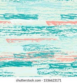 Grunge Dry Paint Surface. Stripy Crayon Pencil Strokes. Seamless Pattern. Trending Chalk Trends Motif. Cyan and Turquoize Backdrop. Swipe Charcoal Texture Surface. Dirty Brush Vector Background.