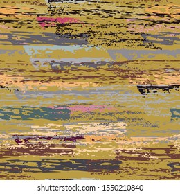Grunge Dry Paint Surface. Stripy Crayon Pencil Strokes. Seamless Pattern. Chalk Pattern. Creative Khaki and Camo Backdrop. Swipe Charcoal Texture Surface. Dirty Brush Vector Background.