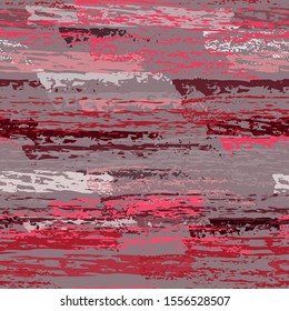 Grunge Dry Paint Surface. Stripy Crayon Pencil Strokes. Seamless Pattern. Modern Chalk Pattern. Maroon and Burgundy Backdrop. Swipe Charcoal Texture Surface. Dirty Brush Vector Background.