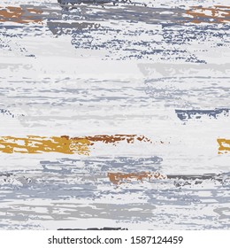 Grunge Dry Paint Surface. Stripy Crayon Pencil Strokes. Seamless Pattern. Cool Chalk Print. Khaki and Camo Backdrop. Swipe Charcoal Texture Surface. Dirty Brush Vector Background.