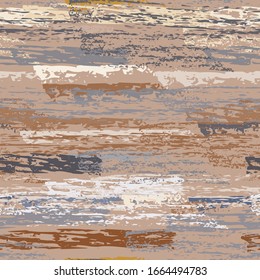 Grunge Dry Paint Surface. Stripy Crayon Pencil Strokes. Seamless Pattern. Summer Chalk Pattern. Khaki and Camo Backdrop. Swipe Charcoal Texture Surface. Dirty Brush Vector Background.